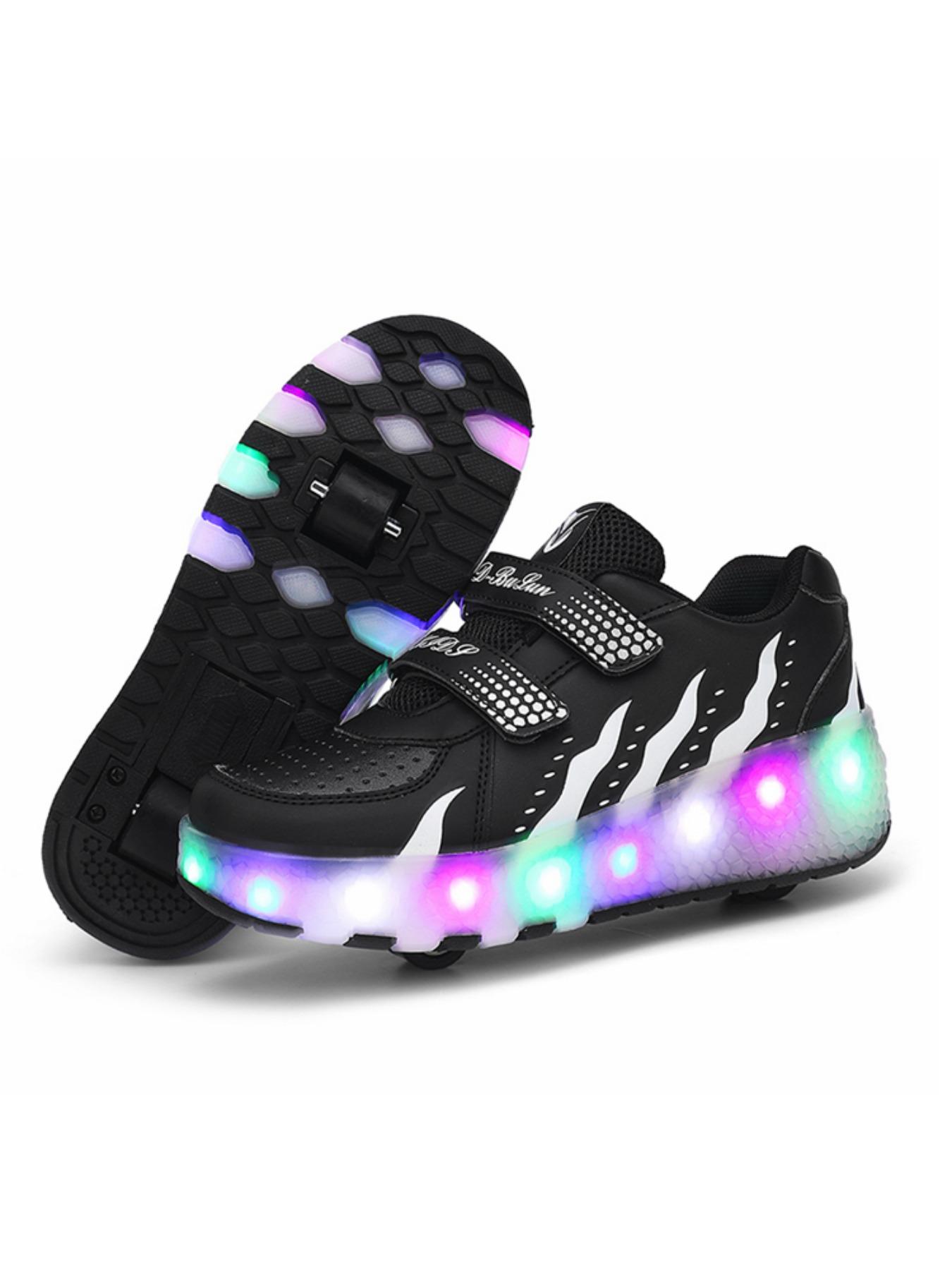 Boys Girls Fashion Breathable Dual-Wheel Skates with LED Lights, Outdoor Sports and Ice Skating, Ideal Gift for Kids and Teens, All Seasons, Double Wheel Design, LED Light Feature, Rubber Sole, Roller Skate Shoes, Shoes with Wheels