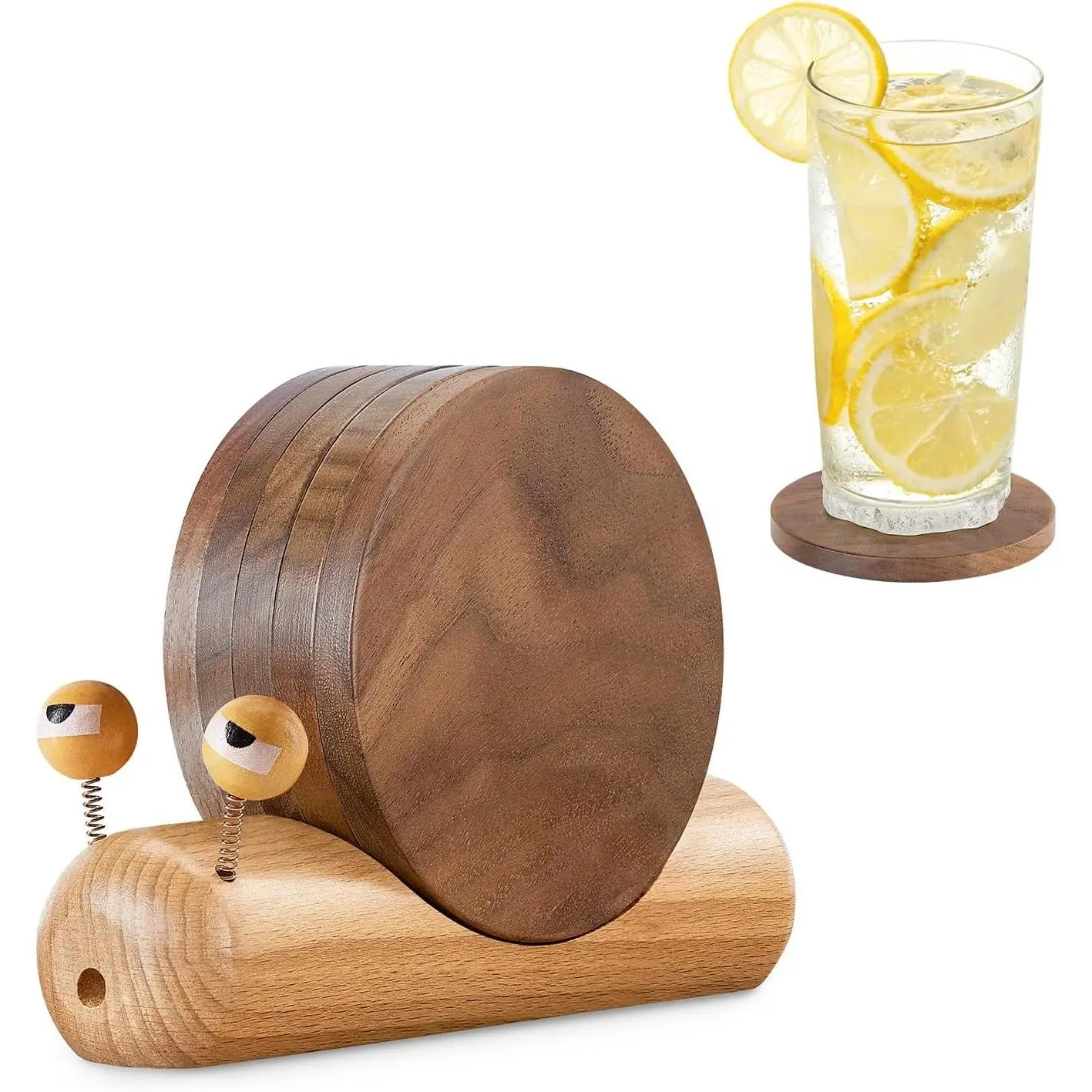 5Pcs Wooden Magnetic Drink Coasters, Funny Tea Coasters with Snail Holders