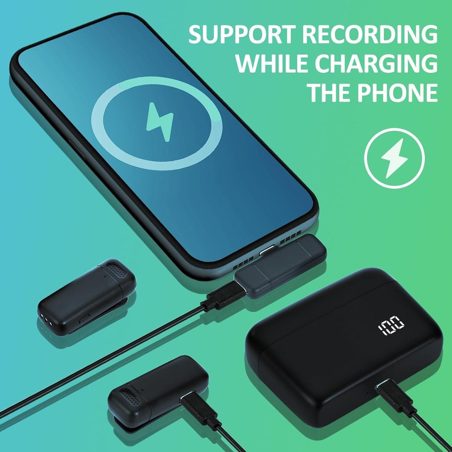 Professional Wireless Lapel Microphone Set (2 Pieces), Compatible with iPhone iPad Android Devices, Noise Reduction, Plug-And-Play, Ideal for Video Recording