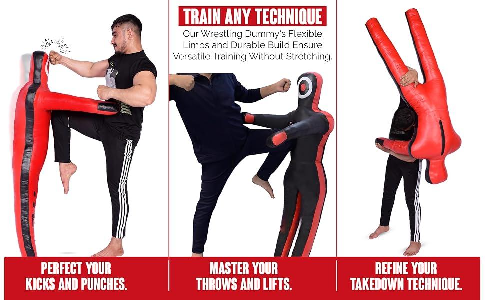 Un-Filled Grappling Dummy with Anatomical Arms, Heavy-Duty Combat Sports Training Dummy for BJJ MMA Practice, Adult & Kids Martial Arts Equipment
