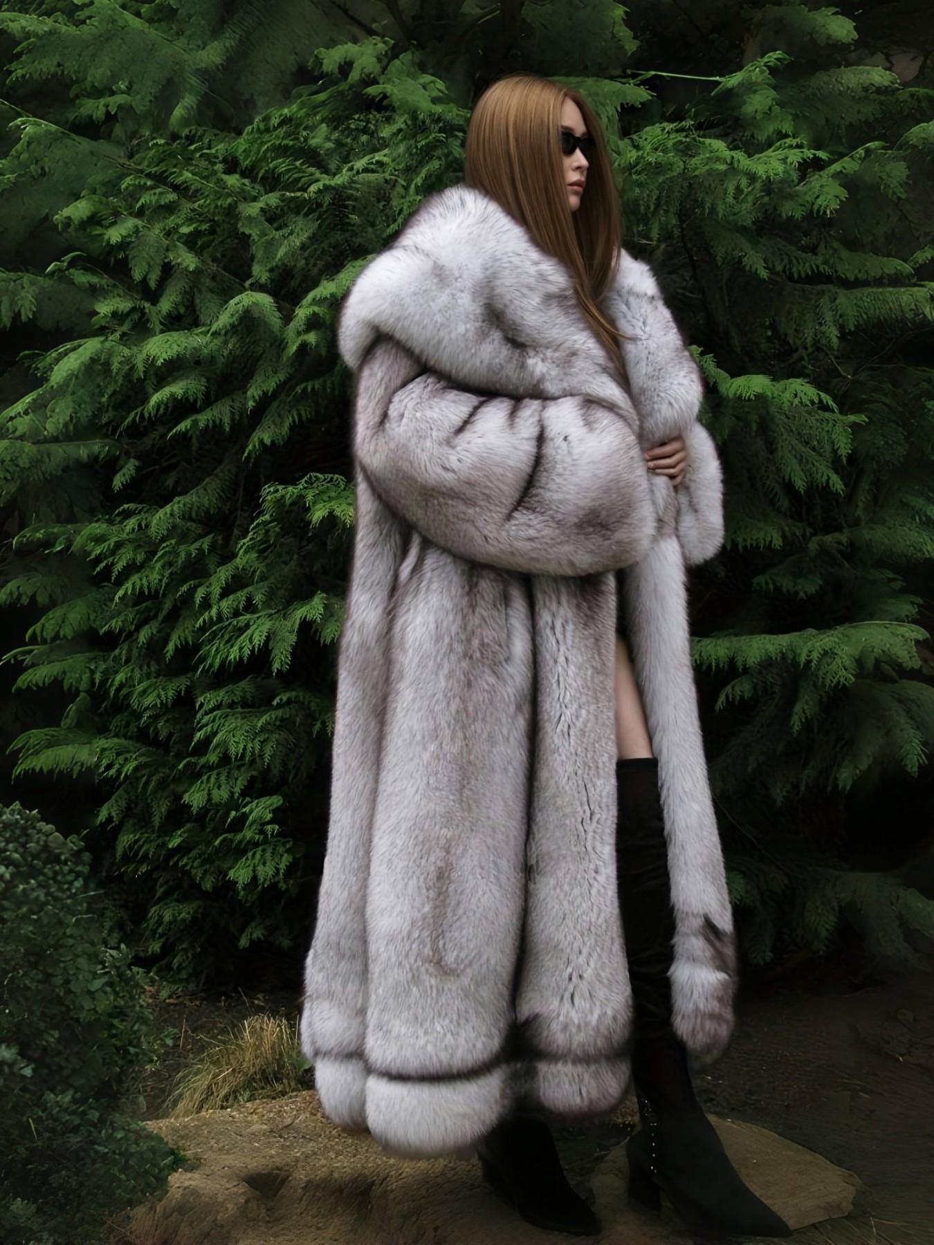 Women's Silver Color Faux Fox Fur Hooded Coat, Loose Fit Soft Warm Long Sleeves Jacket for Fall & Winter, Versatile Daily Commute Party Outerwear Womenswear