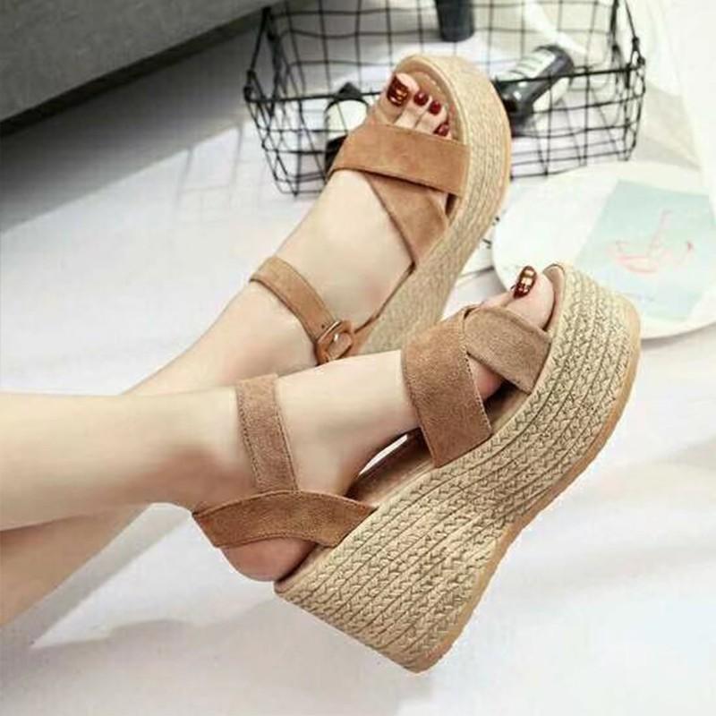 Plus Size Sandals Winter Platform Wedge Heel Thick Sole Waterproof Platform Solid Color Suede Women
