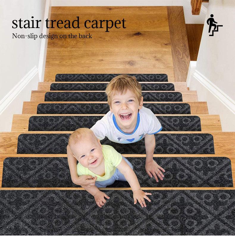 Non Slip Stair Treads Self Adhesive Carpet with Embossed Pattern Washable Stair Mat for Home Indoor Anti Skid Stair Risers