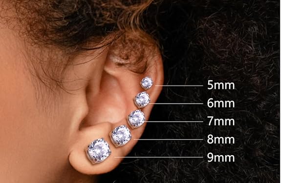 Fansilver 2 Pairs Stainless Steel Magnetic Stud Earrings for Men Women Non-piercing AAA+ Quality Cubic Zirconia Hypoallergenic 5-9MM Square Earrings