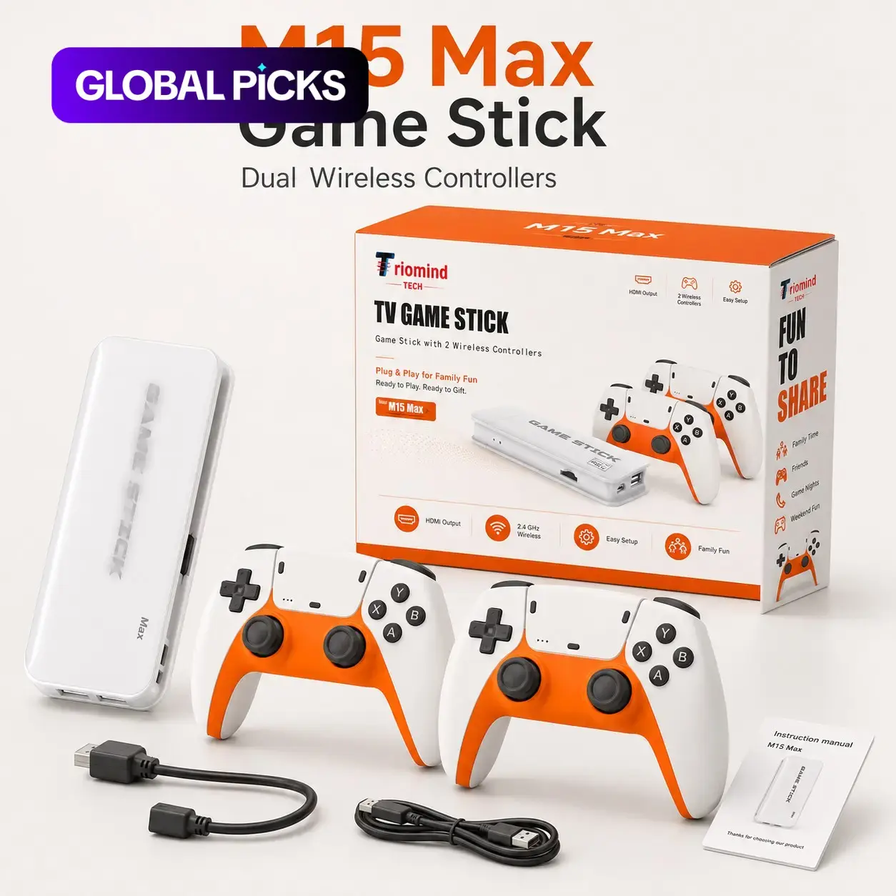 M15max 2.4GHz Wireless TV Game Console, Dual Joystick Battle, HDMI High-Definition Plug-And-Play Retro Gaming Stick, Family Entertainment Gift #GLOBAL PICKS