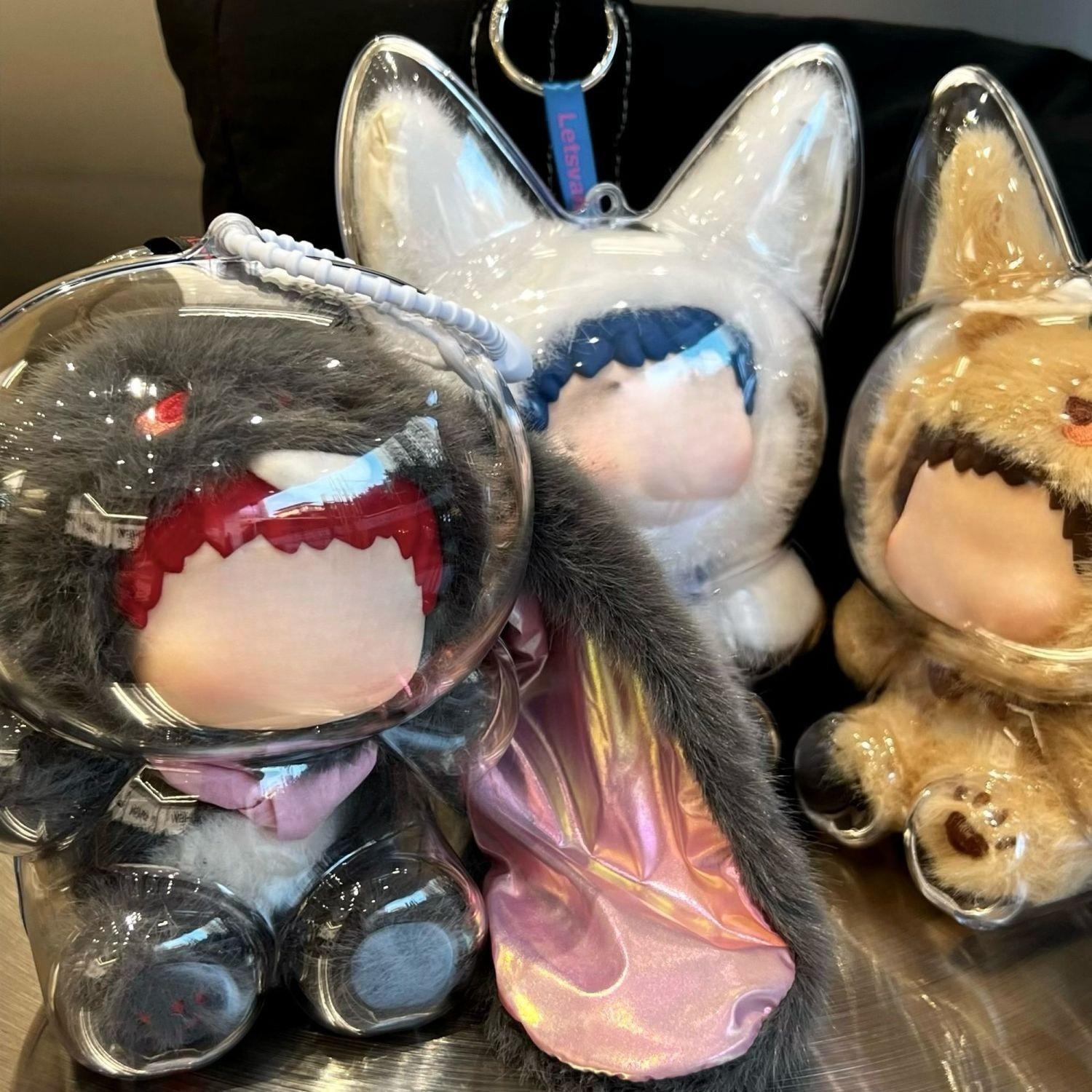 Fox and Bunny Blind Box Display Case - Clear PVC Dust-Proof Protective Box for Plushies & Figures, Cute Elf Collection Organizer, Desktop Decor for Kids & Adults, Compatible with WAKUKU (Box Only)