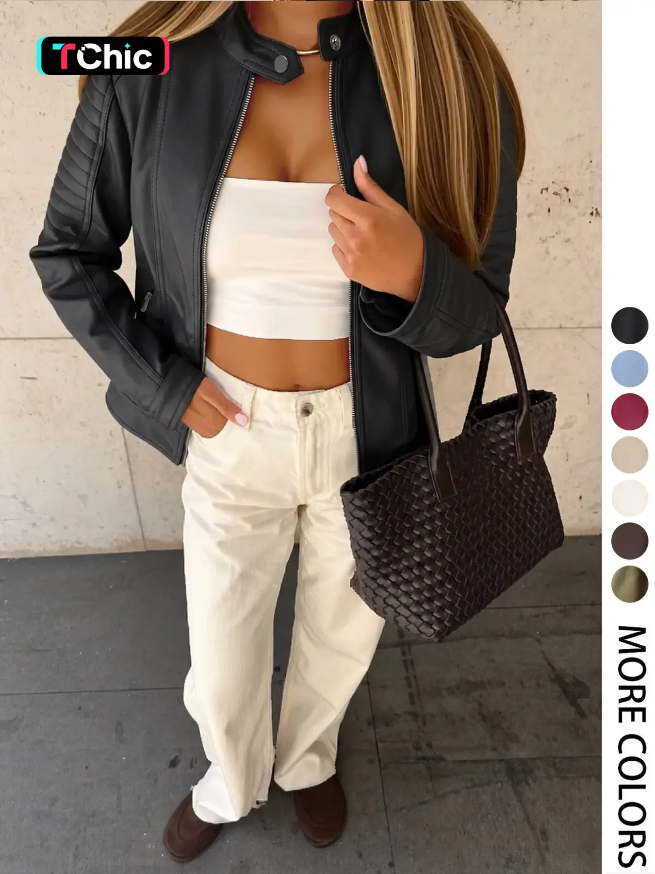 Giolshon Women's Vintage Trendy Pu Leather Jacket Coats for All Seasons, Casual Fitted Long Sleeve Outdoor Commute & Date Wear, Stylish Fashion Style Plaid & Plain Designs, Womenswear