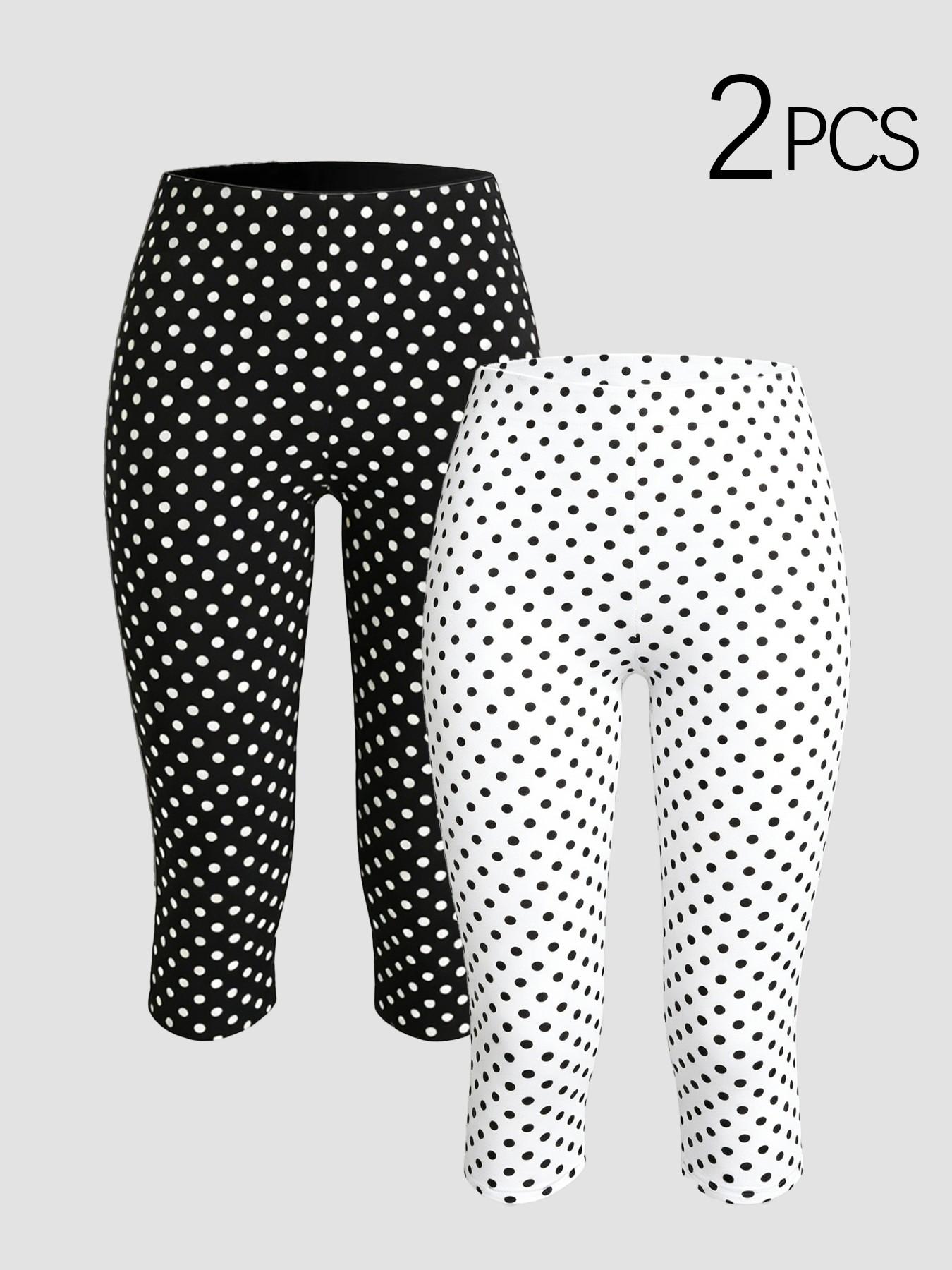 2pcs Women's High-Waisted Polka Dot Capri Pants, Slim-Fitting Knee-Length, Ideal for Parties, Nightclubs, and Streetwear