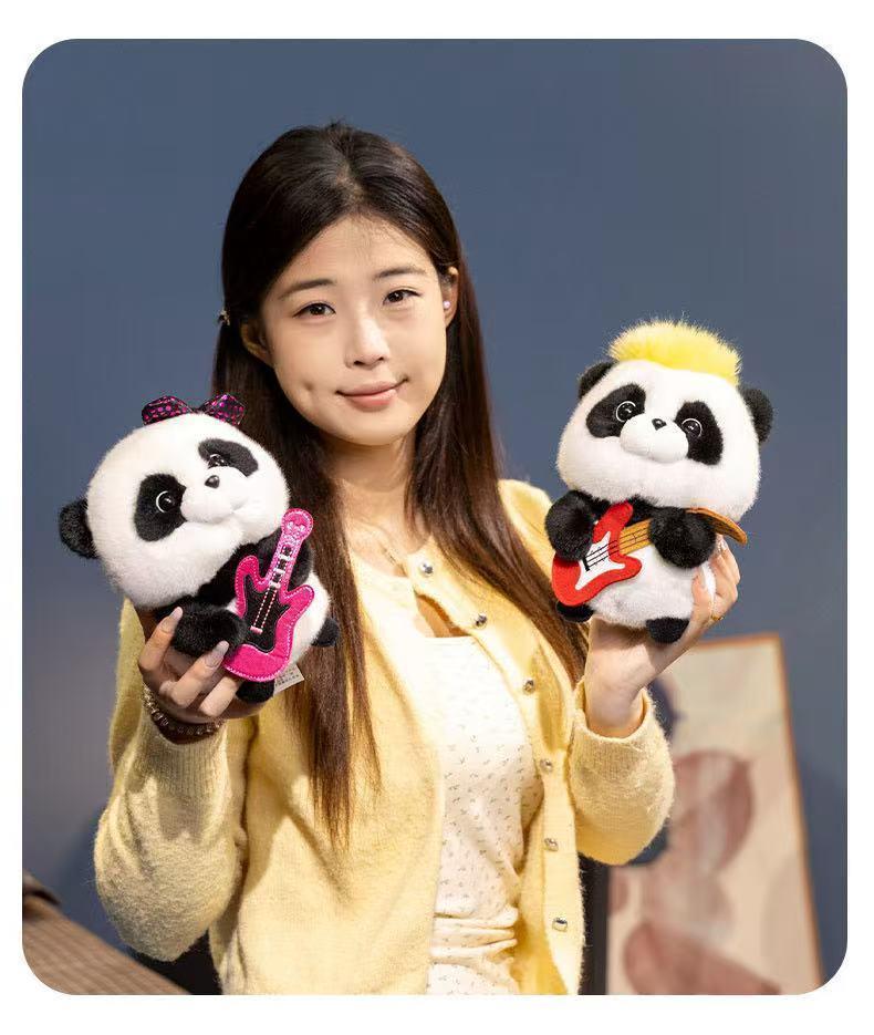 18cm New Simulated Music Panda Doll Stuffed Plush Toy Pillow Handmade Cartoon Anime Suitable Children's Birthday Gift Fun Doll