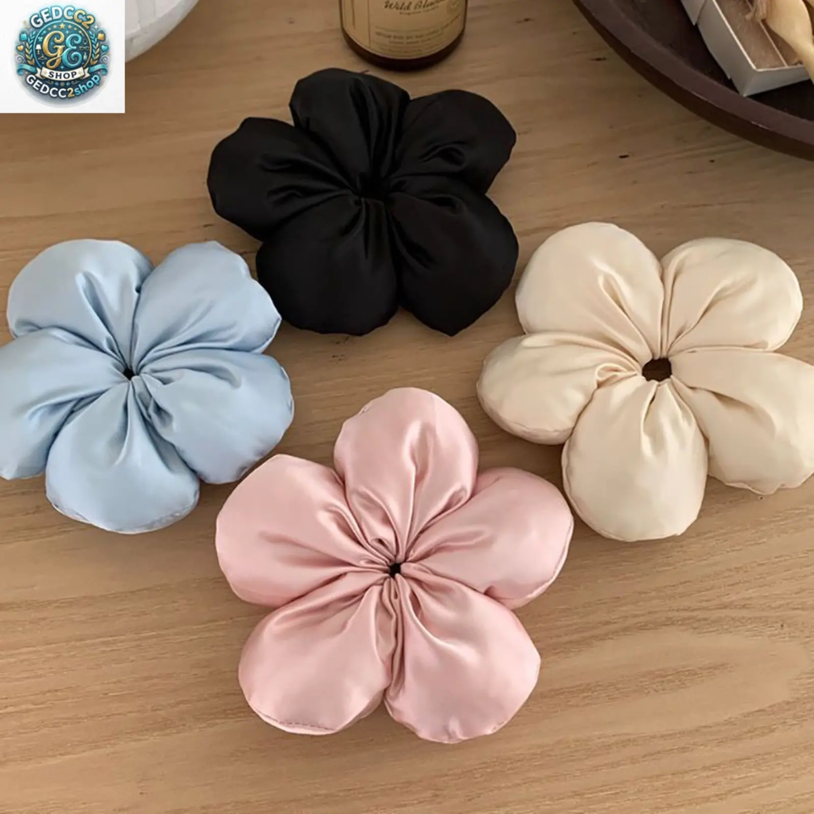 Oversized Flower Scrunchies, Puffy Floral Hair Ties for Women, Elegant Hair Accessories for Ponytails, Buns & Daily Hairstyles