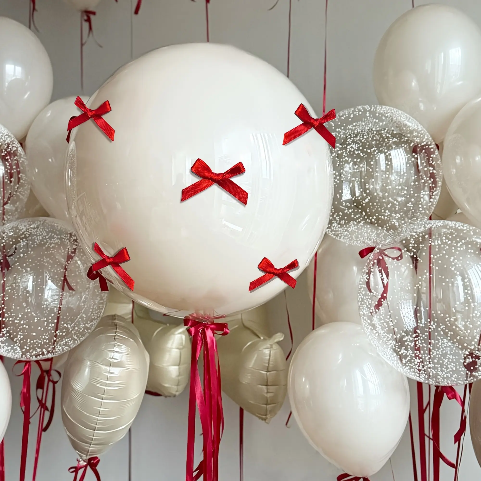 13-piece set, white matte balloon with bow set, transparent puffy ball with red bow, suitable for brides, weddings, birthday parties, bridal gifts, Halloween decorations, Christmas decorations (available in multiple colors) Balloon Decorations Kit