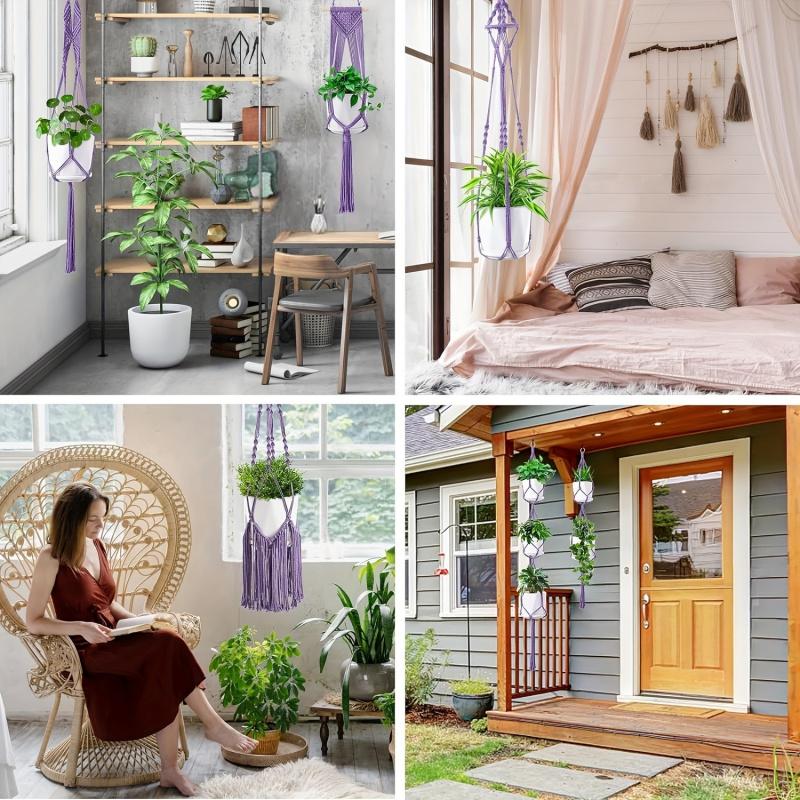 6-Pack Handmade Woven Plant Pot Hangers, Indoor And Outdoor Flower Pot Hanging Baskets, Handmade Woven Plant Hanging Stands, Suitable For Bohemian Home, Patio, And Garden Decoration (Plants And Flower Pots Not Included)