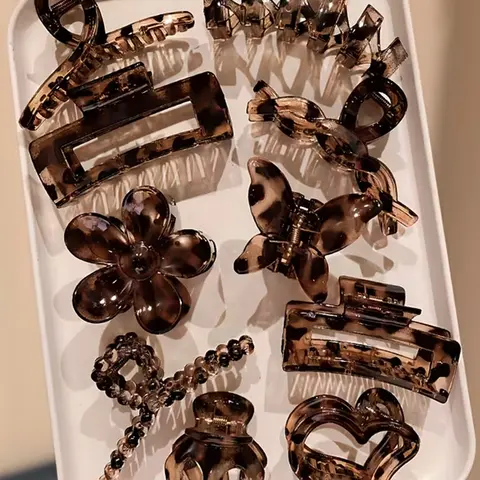 10pcs Women's Elegant Leopard Print Hair Claw Clips, Hair Barrettes, Fashionable Hairpins for Buns, Daily Wear & Gifts, Stylish Hair Accessories