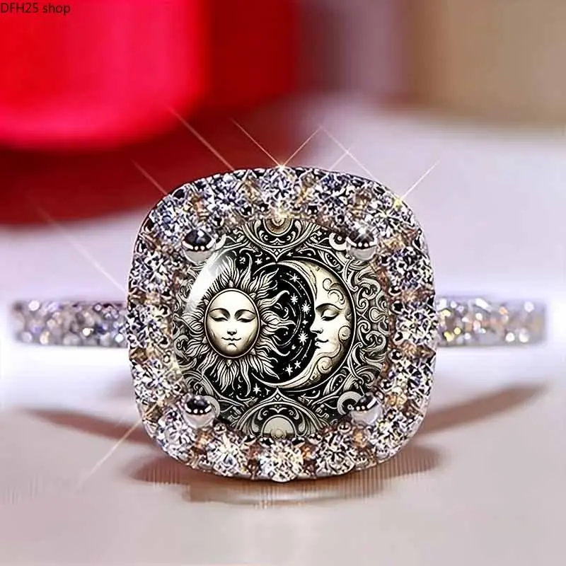 Moon Eye Statement Ring for Women, Adjustable Gold Tone Band With Celestial Eye Artwork and Rhinestone Detail, Vintage Inspired Fashion Jewelry for Daily Wear, Parties and Gift Giving