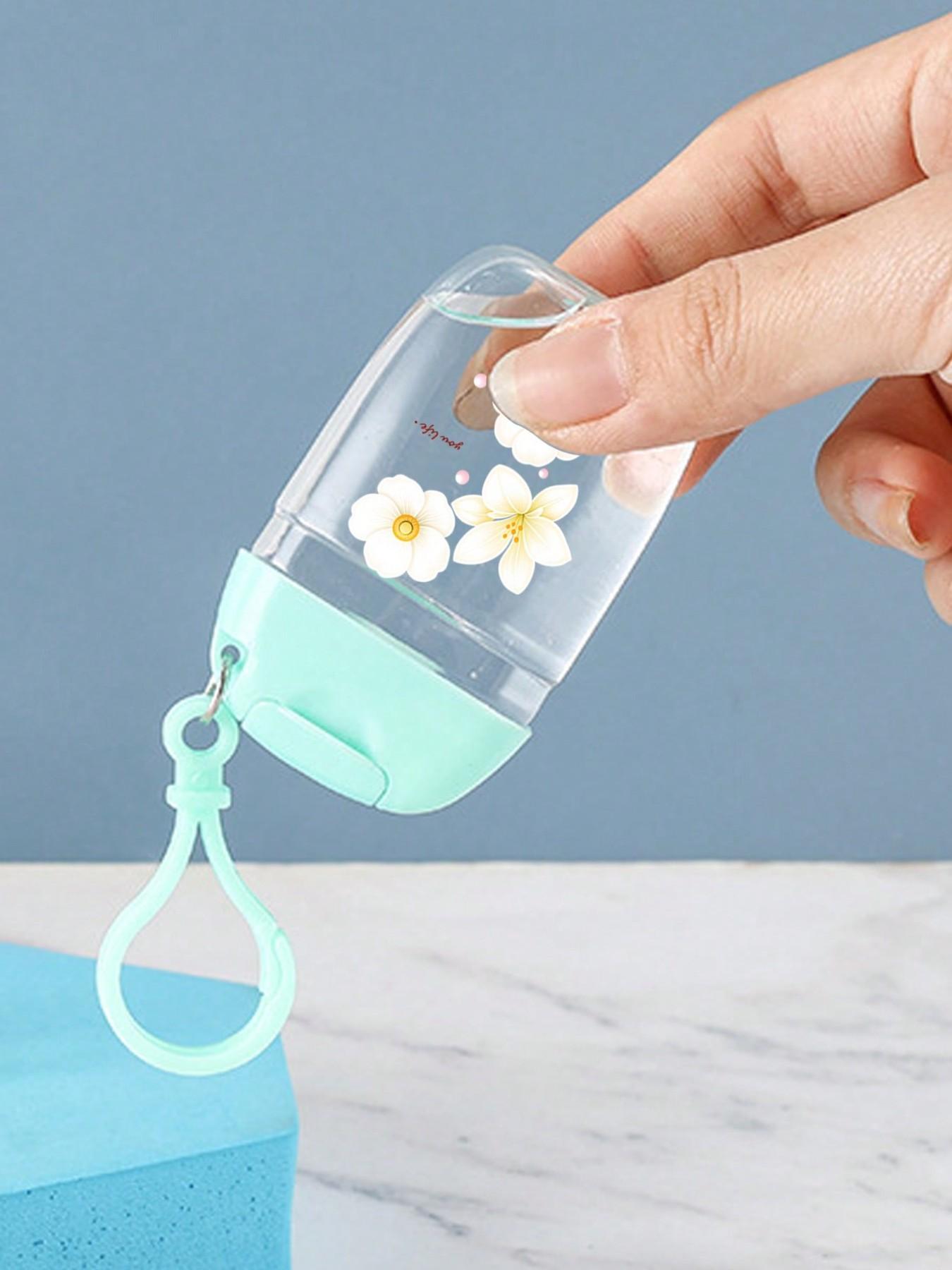 30ML Transparent Travel Bottle with Floral Pattern, Hand Sanitizer Dispenser, Portable Hook, Multi-Use Cosmetic Container, Ideal for Travel