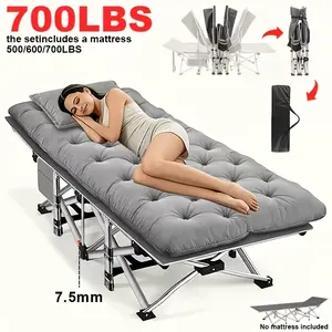 75-Inch Heavy Duty Comfort Folding Camping Bed, Extra Large Thickened, Multi-Leg Stable Support, 700/600/500 Lbs Load Capacity, Mattress Not Included (Optional), Portable Sturdy Bed Frame