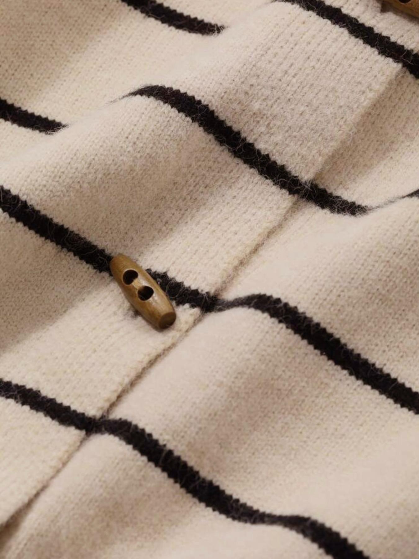 Autumn Winter Striped Button Front Sweater Coat, Fashion Casual Loose Elegant Chic Knitwear Outerwear, Stylish Women's Clothing