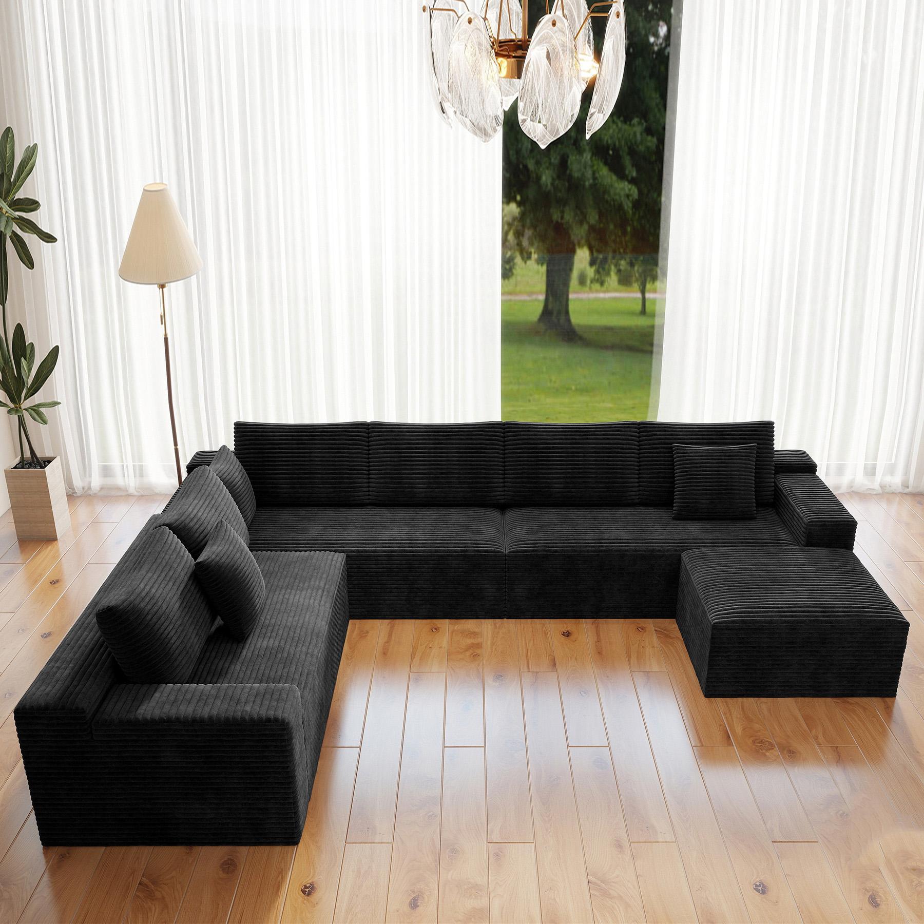 Oversized 8 seater Sectional Cloud Couch for Living Room, Modular Floor Sofa with Plush Flannel, No Assembly Required, Big Comfy Couches Set with Fluffy Memory Foam, Stupendous U Shaped Sofas with Chaise