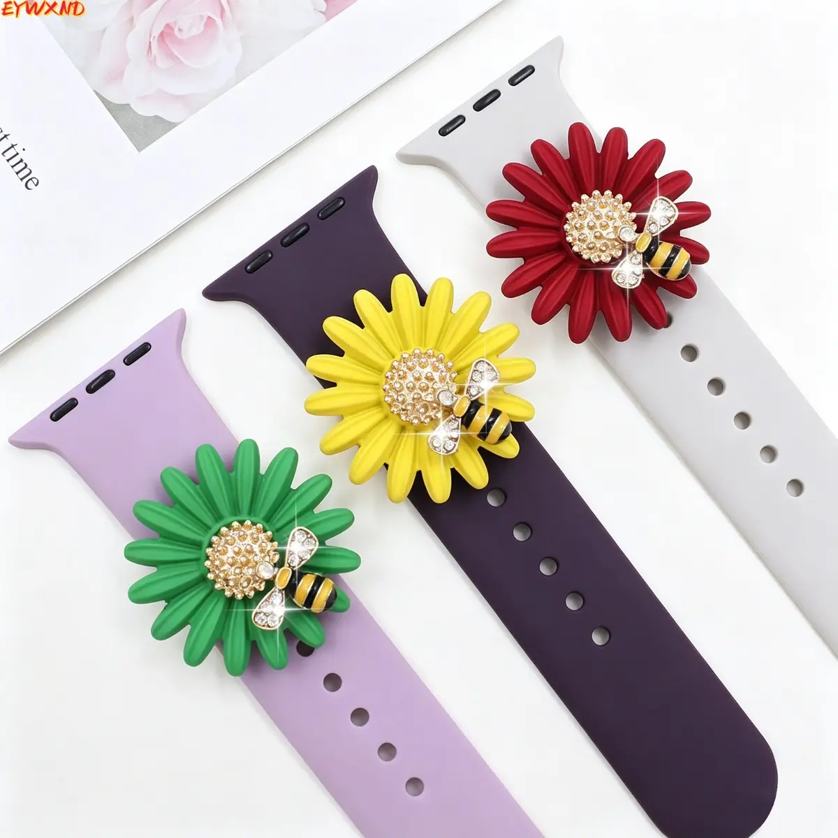 EYWXND Sunflower and bee decorative ring for Apple Watch straps, rhinestone-encrusted daisy watch accessories tiktokshopbacktoschool