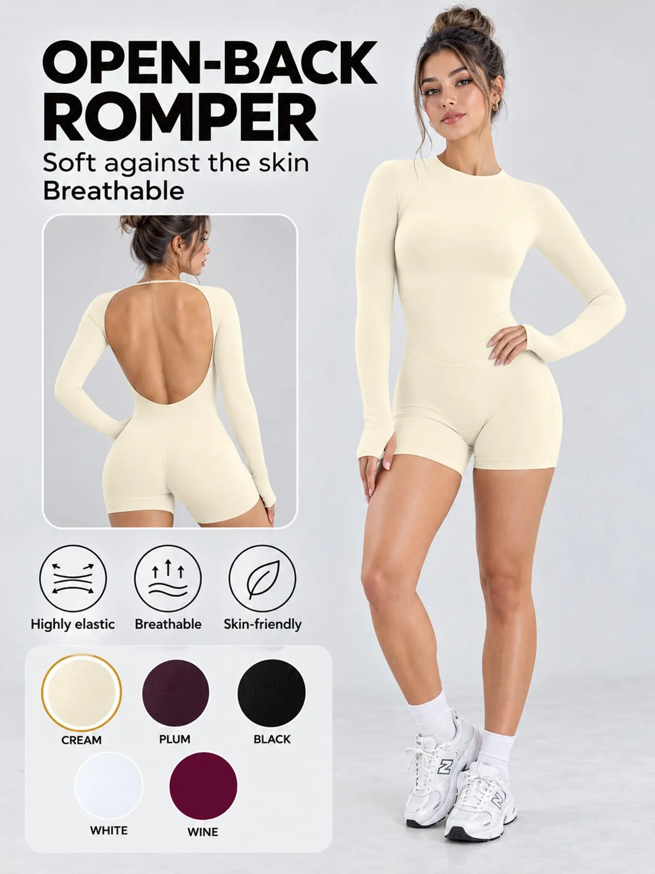 Women's Sexy Backless Jumpsuit, Thumb Loop Design, Ideal for Yoga, Pilates, Dance, Sports, Daily Wear, Sporty Style, All Seasons, Workout Jumpsuits