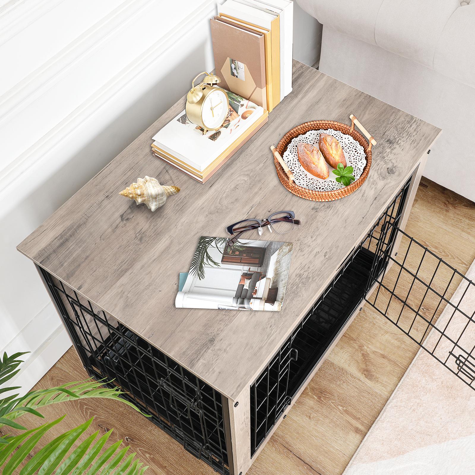 HOOBRO Dog Crate Furniture, 38.6" Large Dog Kennel Indoor, Wooden Dog Crate with Pull-Out Tray, Double Doors Dog House, Modern Side End Table for Small/Medium/Large Dog, Greige Cage for Home HOOBRO Dog Crate Furniture, 38.6" Large Dog Kennel Indoor, Wooden Dog Crate with Pull-Out Tray, Double Doors Dog House, Modern Side End Table for Small/Medium/Large Dog, Greige Cage for Home