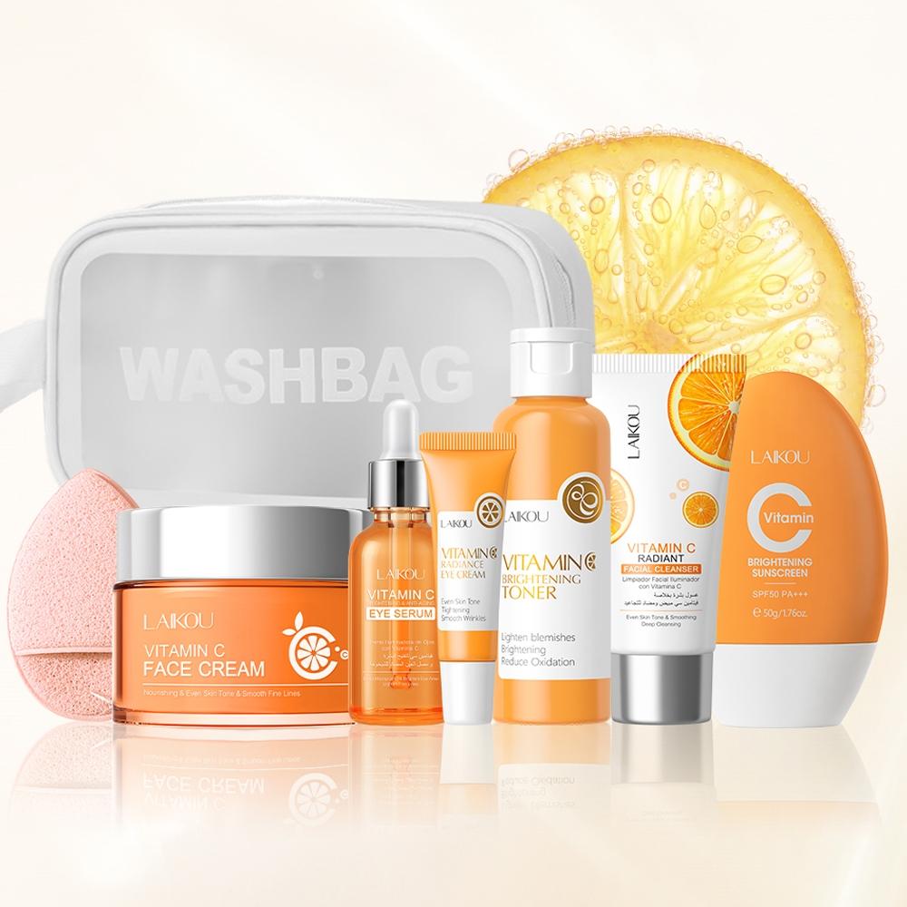 Vitamin C Skincare Set, skin care sets, Facial Skin Care Product & Makeup Bag & Puff, Professional Skin Care Kit for Women & Girls