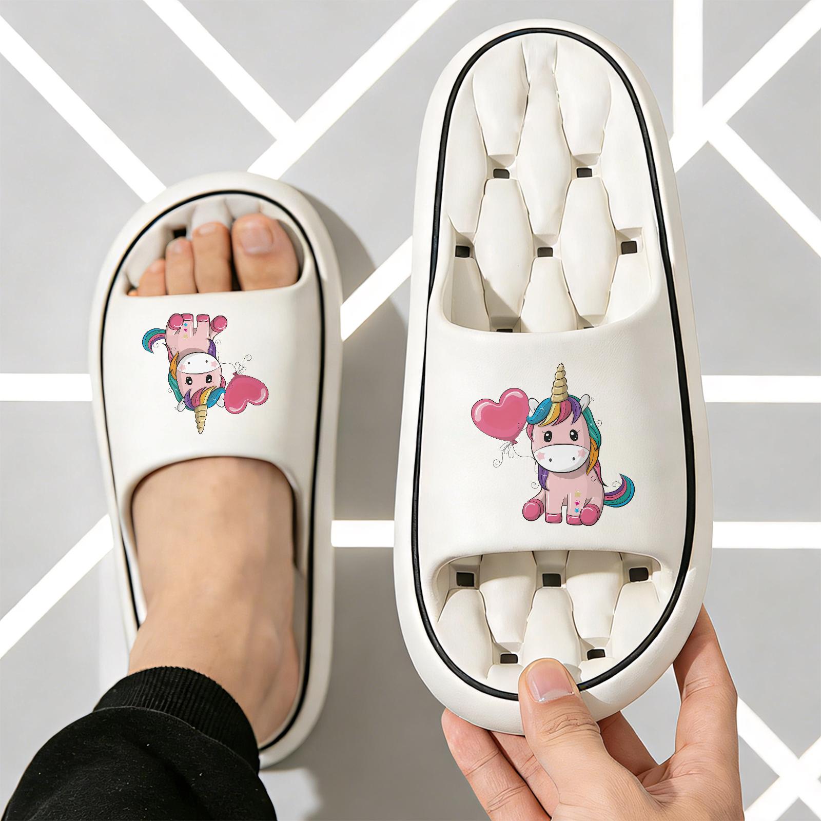 Cute Rainbow Unicorn Kids Slippers, Girls Soft Sole Non-slip Sandals, Love Balloon Fun Home Shoes, Lightweight Open-toe Slippers for Baby Indoor and Outdoor Use, Kindergarten Little Princess Cartoo