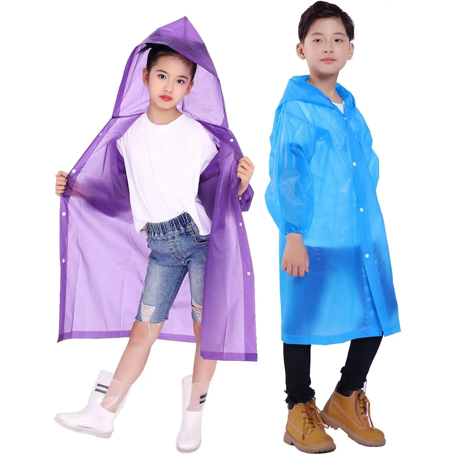 Kids Rain Jacket, 2 Pack Rain Ponchos for Kids - Reable Raincoats for Boys and Girls Waterproof Outdoor Rain Gear