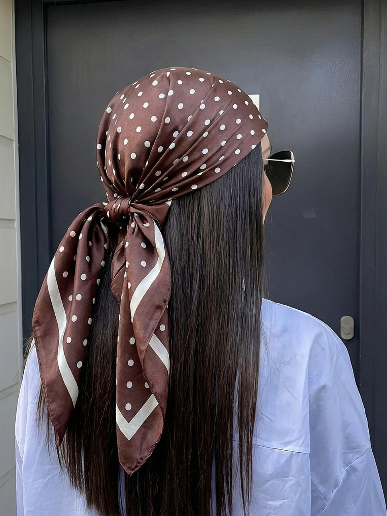 Classic Polka Dot Print Silk Scarf, French Vintage New Satin Square Scarf, 90x90cm Versatile Bandana, Elegant Headscarf, Head Wrap, Commute Travel Decorative Hijab