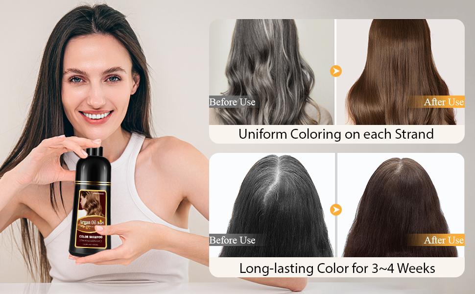 Hair Dye Shampoo Light Brown, 3 -in-1 Argan Oil Hair Color for Gray Hair,  Natural Plant Hair Dye Kit Colors in Minutes, Long-Lasting, Easy to Use