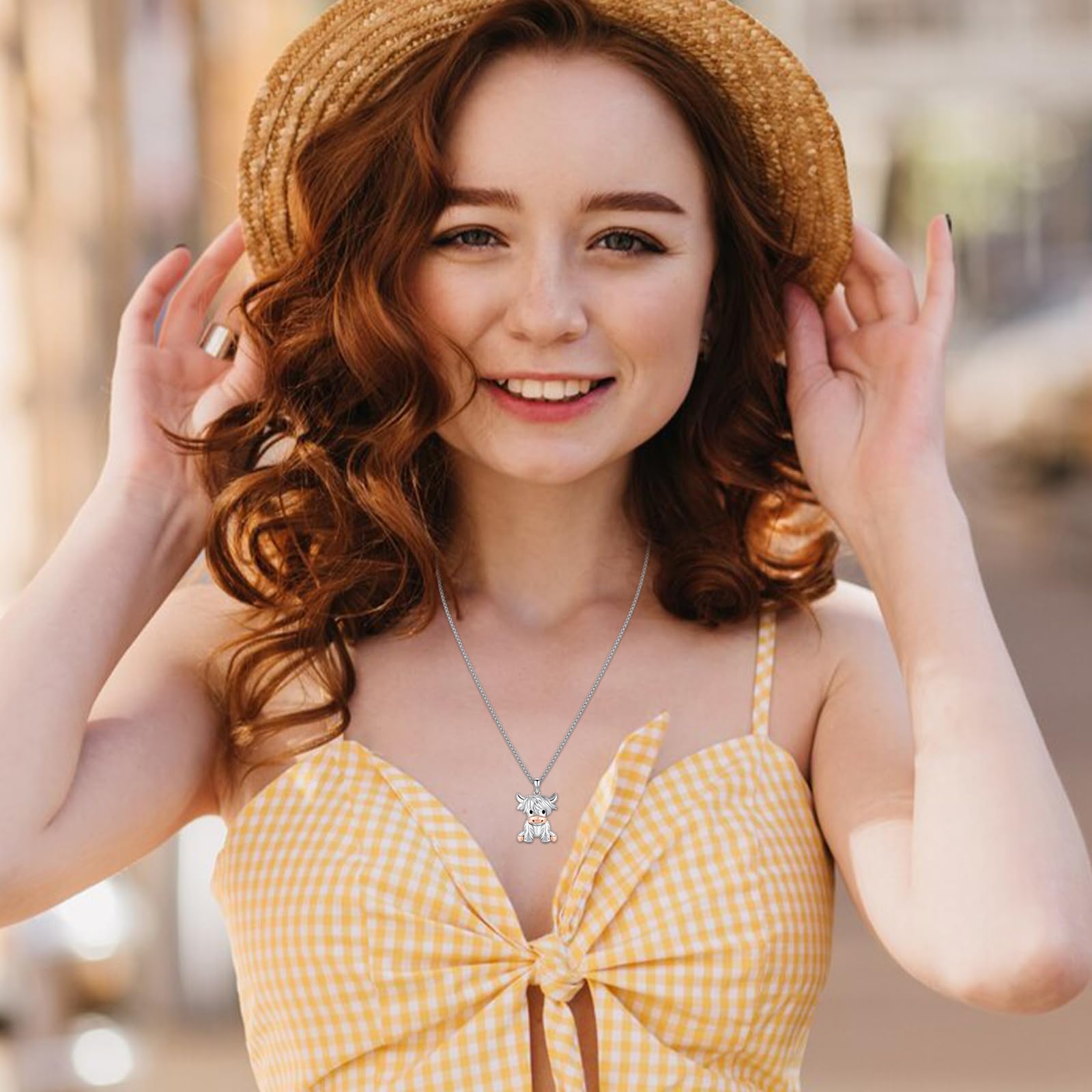 Thanches 925 Sterling Silver Highland Cow Pendant Necklace Cute Scottish Animal Jewelry Gift for Mom Girls Fashion Ideal Accessories Birthday For Daily Party Clothing Decor