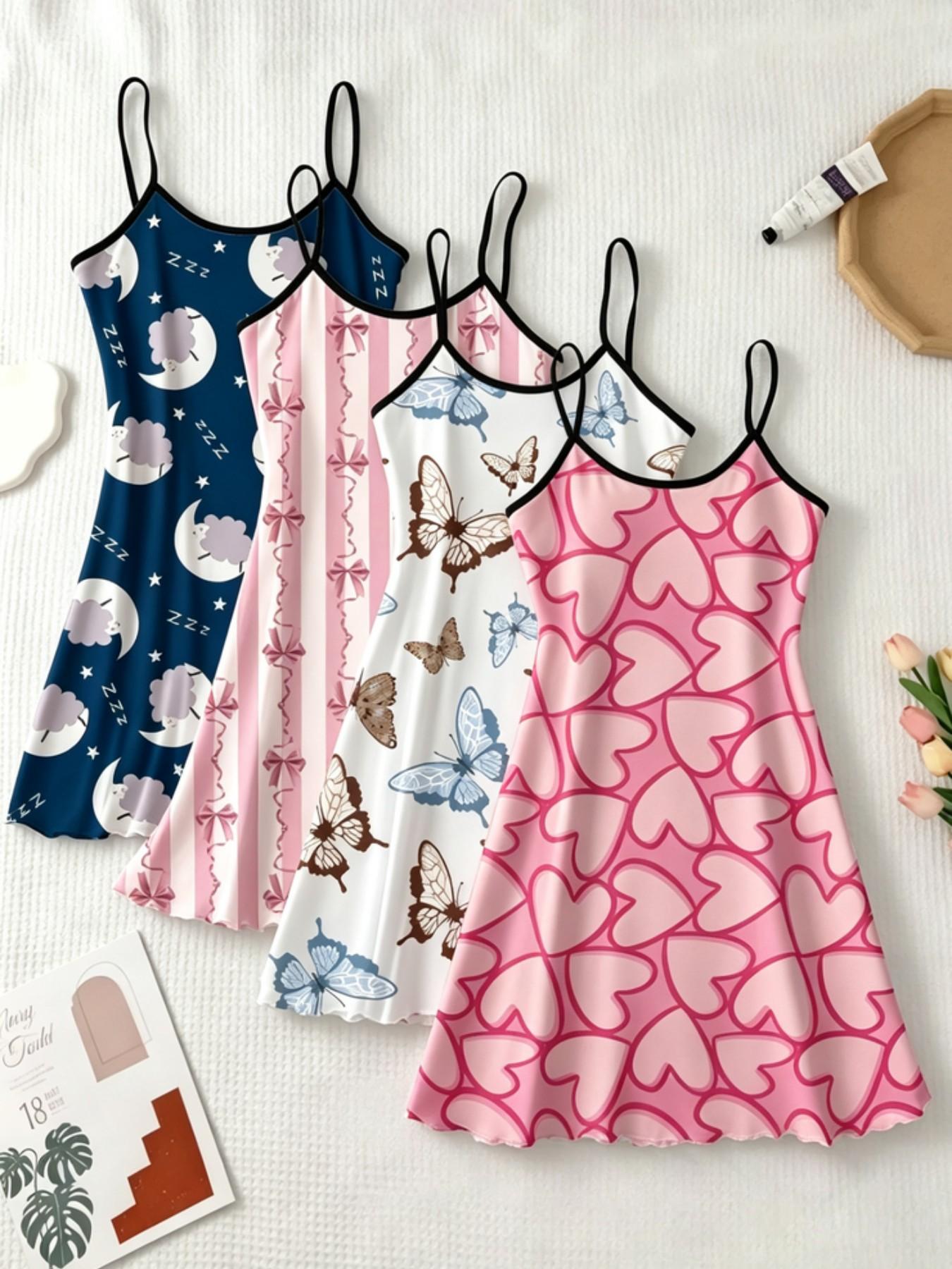 Women's All Over Print Cami Nightdress, Casual Soft Comfortable Spaghetti Strap Nightgown for All Seasons, Lady's Sleepwear for Indoor Wear, Breathable Sleep Dress Women's All Over Print Cami Nightdress, Casual Soft Comfortable Spaghetti Strap Nightgown for All Seasons, Lady's Sleepwear for Indoor Wear, Breathable Sleep Dress