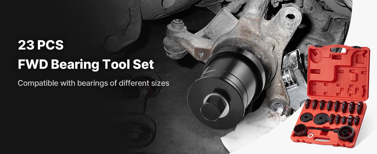 VEVOR Wheel Bearing Press Kit, 23 PCS FWD Bearing Puller Tools, for Front Wheel Drive Bearing Removal and Installation, Wheel Bearing Tool with Sliding Screw, Bushings, Sleeve Plates, Storage Case VEVOR Wheel Bearing Press Kit, 23 PCS FWD Bearing Puller Tools, for Front Wheel Drive Bearing Removal and Installation, Wheel Bearing Tool with Sliding Screw, Bushings, Sleeve Plates, Storage Case