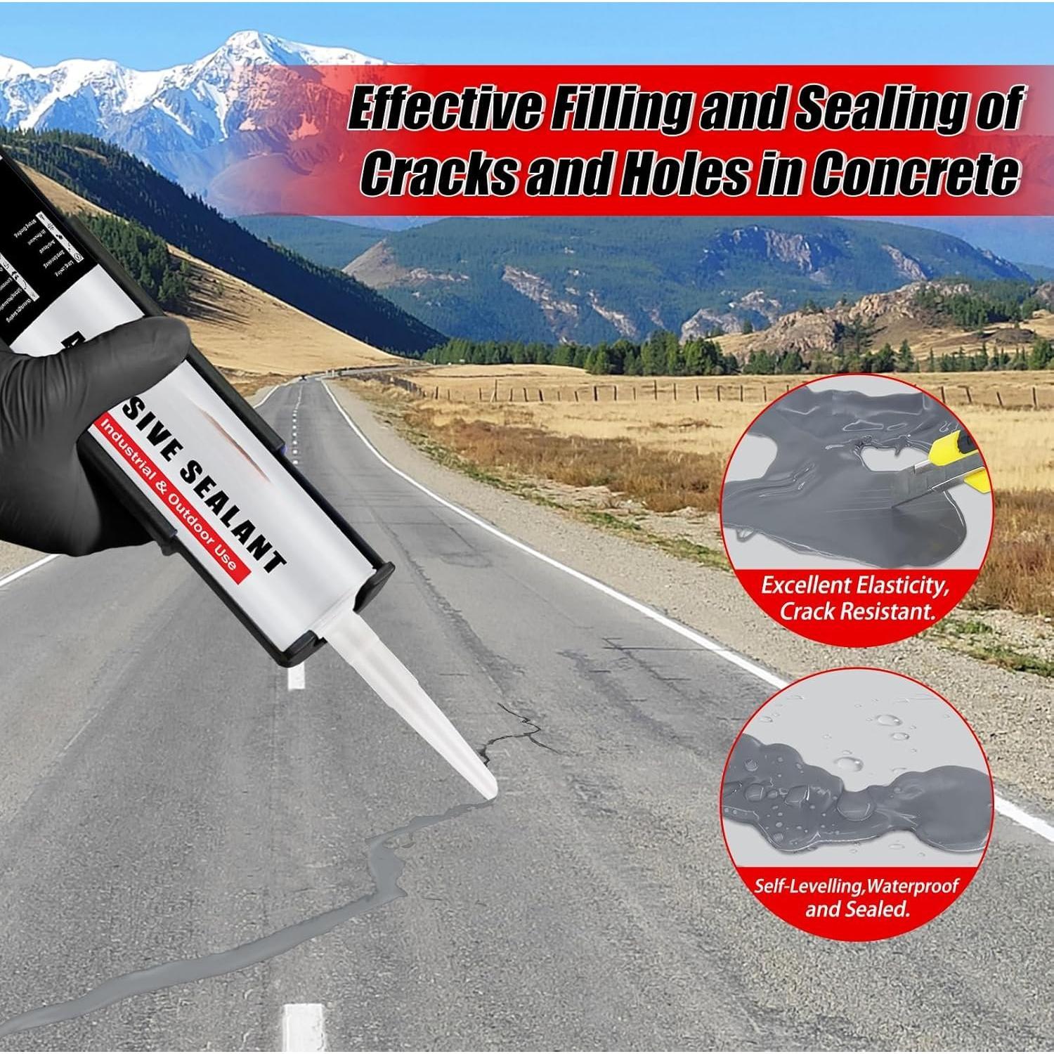 Concrete Crack Filler and Sealant Self-Leveling,  Curing Cement Crack Filler Concrete Sealer Outdoor  Caulking Glue for Cement-Based Materials Gray(10.1 fl. oz, 2 Pack)