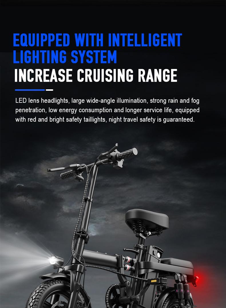 Adult Electric Bicycles 500W Peak Power Foldable with Detachable Batteries 20mph Commuter 48V15AH 60KM Range High-Strength Front Loading Frame Flat Pedals