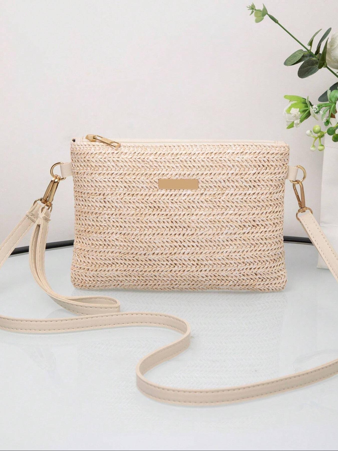 Mini Beach Bag With Wrist Strap & Coin Purse, Women's Shoulder Crossbody Bag, Spring/Summer New Versatile Small Unique Shoulder Bag, Sweet Square Bag , New Year , Beach, Straw Bag