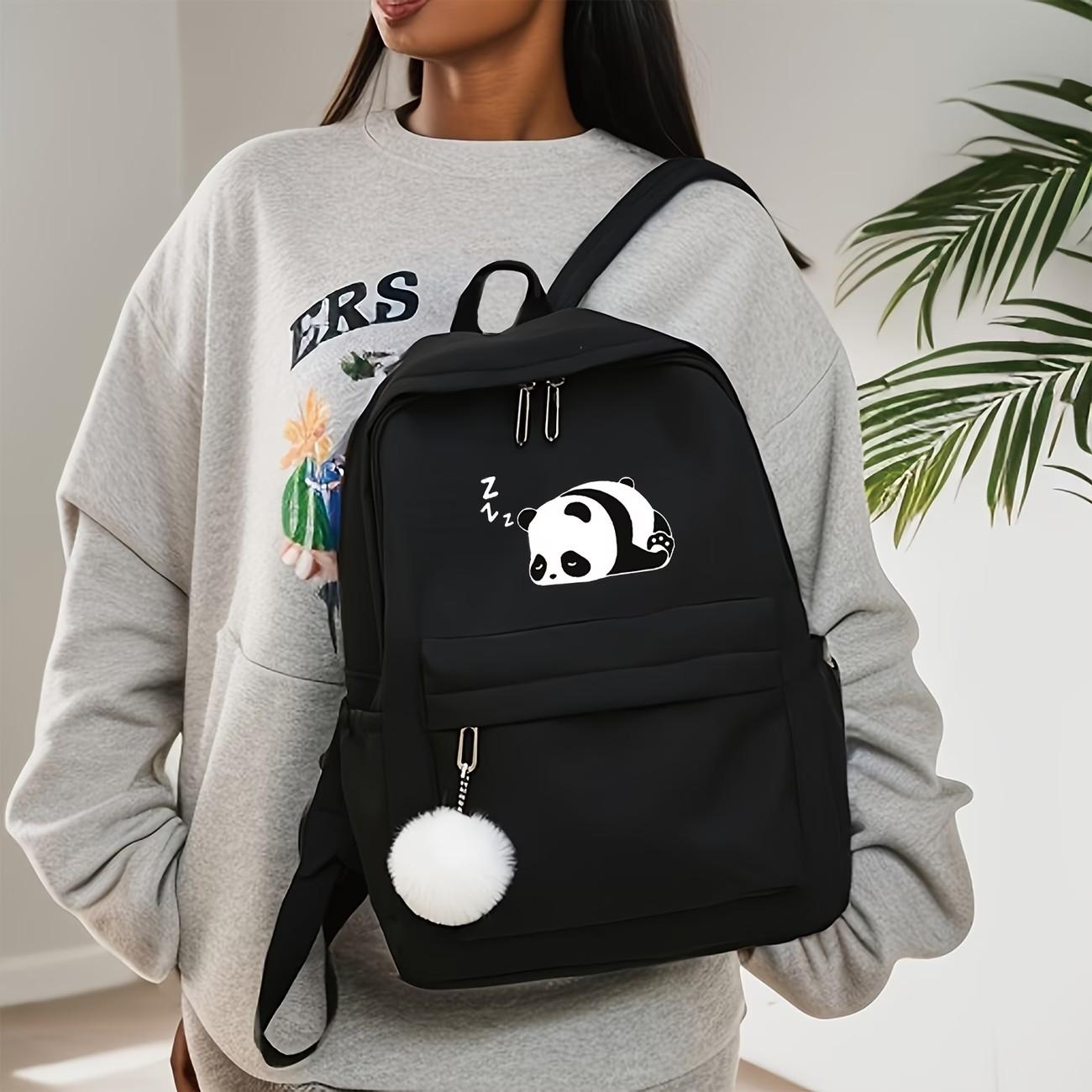 Large Capacity Panda Print Backpack, Adjustable Shoulder Straps, Nylon and Polyester, Perfect for Kids, Friends, Travel