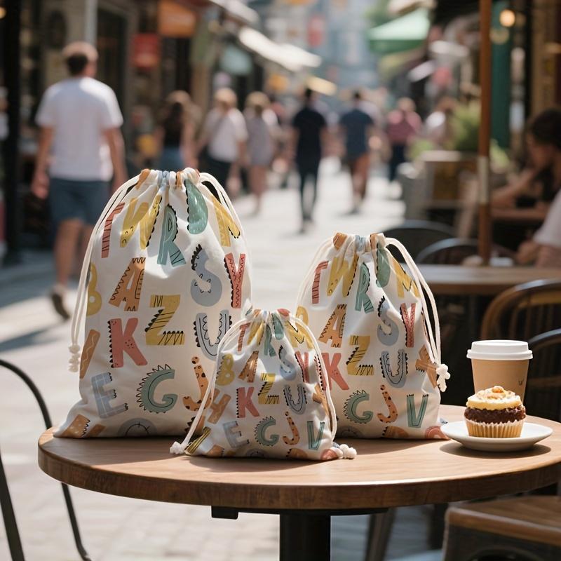 Gift for Her/Him Animal Texture Alphabet Patchwork Happy Learning Parent-child Pattern Drawstring Storage Bag, Cosmetics and Jewelry Storage Bag, Storage Bag Bundle Pocket, Suitable for Travel, and Accessories Drawstring Bag.