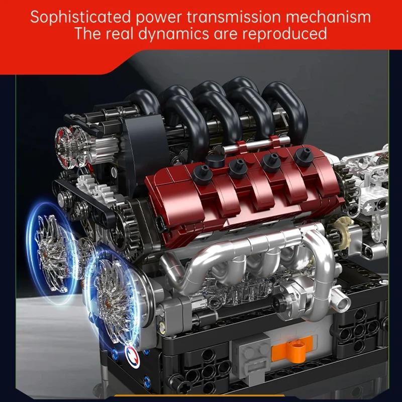 Mould King 10227 V8 Engine Model transmission Assemble Building Blocks toys kids MOC Bricks Blocks kits for kids Christmas Gifts