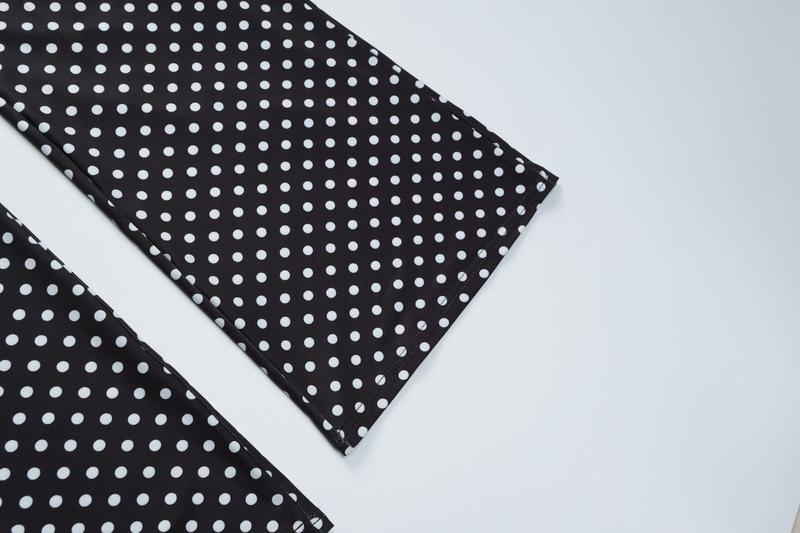 Women's Top & Pants Two-piece Set, Polka Dots Print Zipper Up Extra Long Sleeve Hooded Sweatshirt Top & Flare Leg Long Pants Sets, Casual Cut Out Sleeves Hoodies Coat Cardigan Crop Top With Bottoms Suit, Ladies Spring Fall Winter Trendy Casual Outfits