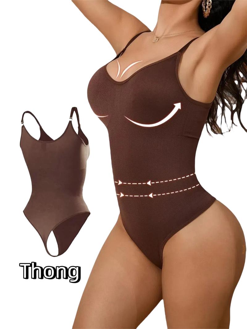Seamless Covered Bust Jumpsuit Thong Bodysuit Fitted Women's Comfort Light Shape Basic , Breathable Hips , Solid Color Adjustable Straps Thong Shapewear Bodysuit Leotard , Underwear Fabric Womenswear black girl wear Soft Bras Clothes Dress body shapewear