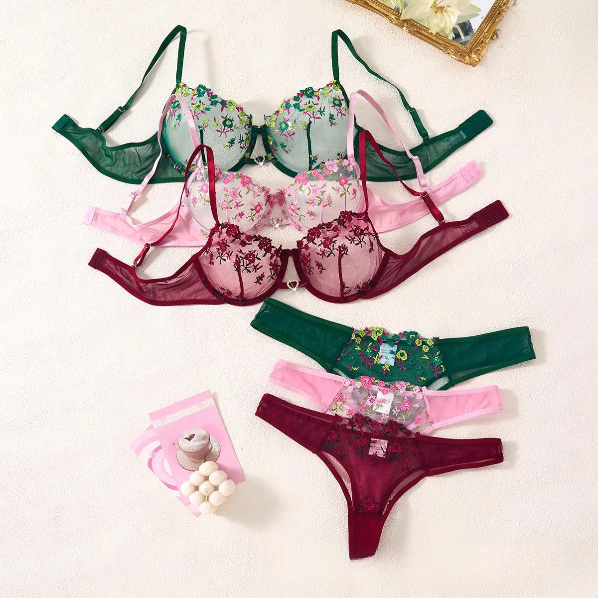 Women Sexy Lingerie Set European American Cross Border Transparent Lingerie Source Manufacturer Custom Made Lingerie Processing Customization Based On Drawings Samples Womenswear Burgundy