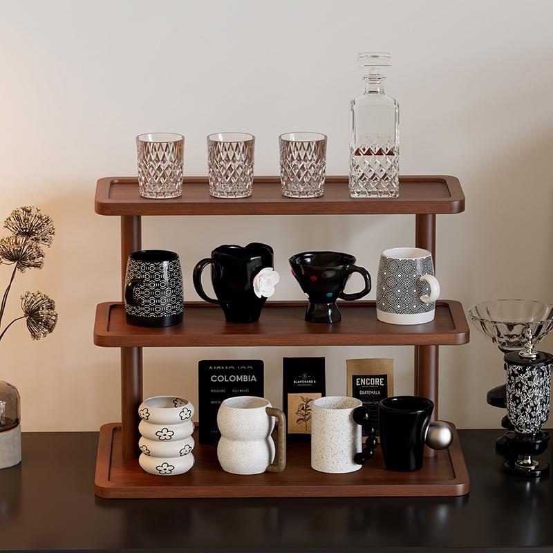 Wooden Multi-Layer Display Rack, Home Storage Organizer, Cup Holder, Key Holder, Small Item Organizer, Space Saving Design, Durable Material, Display Riser