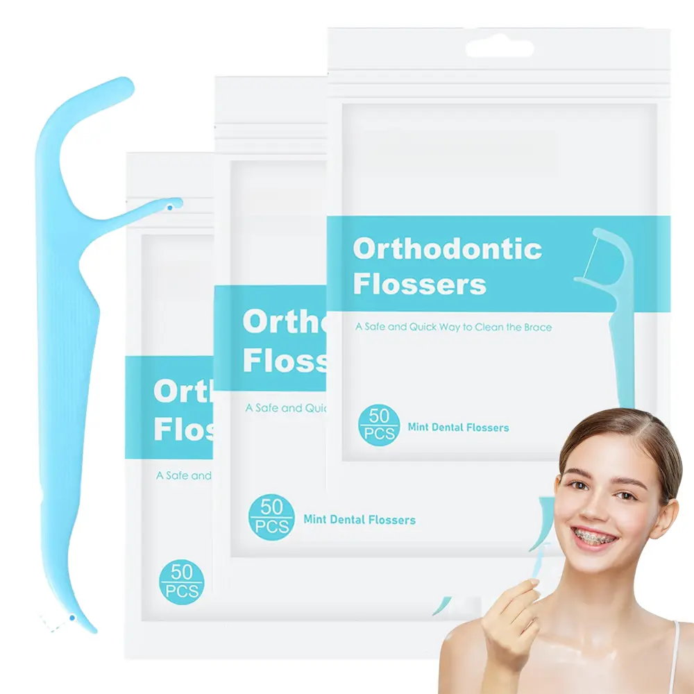 150 Count Mild Mint Braces Flossers, 3 Pack Portable Orthodontic Floss Picks with Dispenser, Sturdy No-Shred Dental Floss Sticks, Gentle Deep Cleaning Flossers for Adults and Kids Daily Oral Care