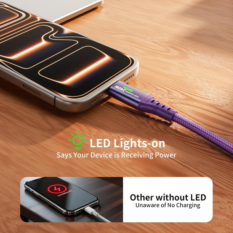 240W Super Fast Charging USB-C to C Durable Braided Cable |  E-Marker | Charging Indicator | for iPhone, for Samsung & All Type-C Smartphones, Tablets and Laptops -