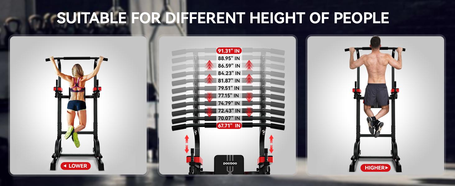 Pooboo Multi-Function Power Tower, Pull Up Bar and Dip Station for Home Gym, Strength Training Fitness Equipment with 350LB Weight Capacity