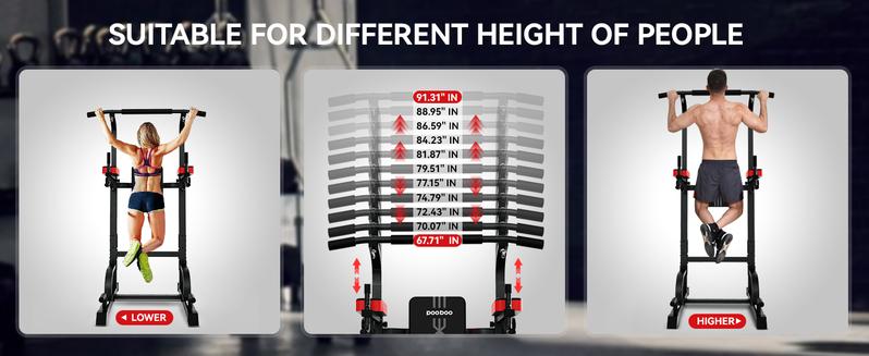 Pooboo Multi-Function Power Tower, Pull Up Bar and Dip Station for Home Gym, Strength Training Fitness Equipment with 350LB Weight Capacity