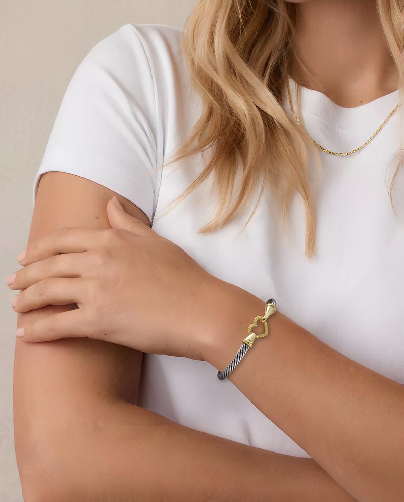 Mytys Cable Chain Link Bracelet Two Tone Circles Wire Bangle Designer Inspired Classic Jewelry Gift Stainless Steel Wrist Adjustable Cuff For Women