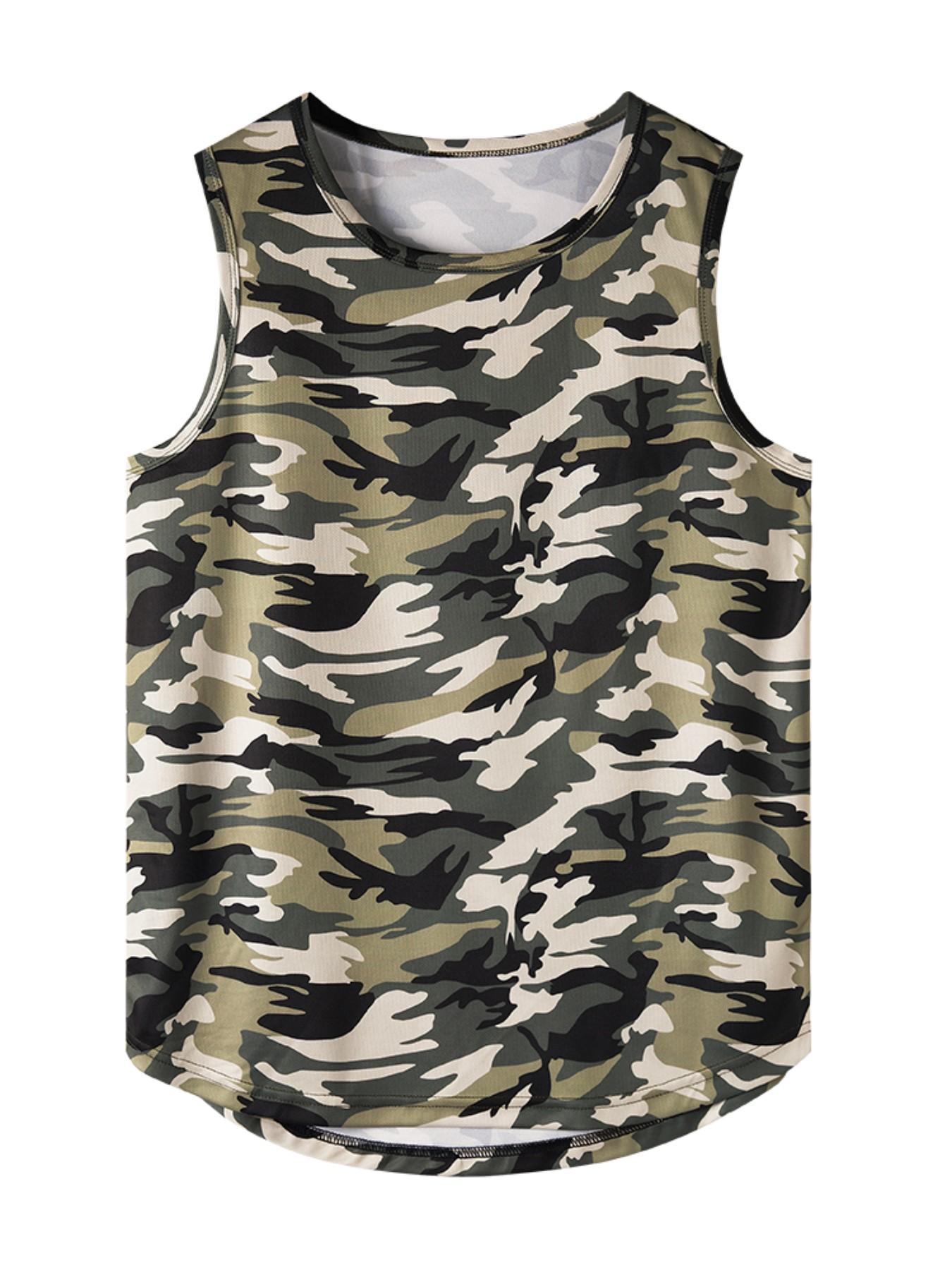 2026 Summer Camouflage Ice Silk Vest, Casual Short Sleeve Slim Fit, Street Style Geometric Pattern, Ideal for Outdoor Activities