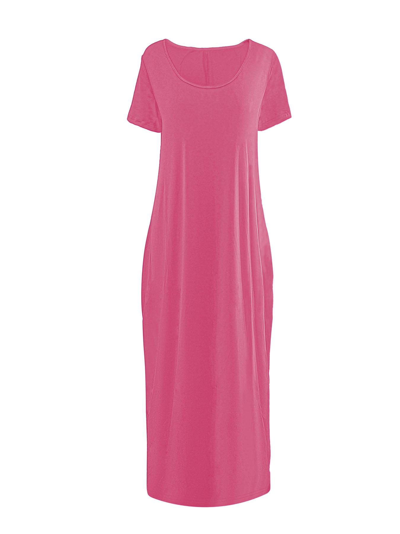 Plus Size Round Neck Short Sleeve Maxi Dress, Loose Flowy Hem, Curvy Friendly Long Dress
